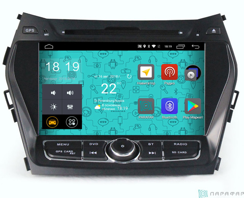 Штатная магнитола 4G/LTE с DVD для Hyundai Santa Fe 3 12+ на Android 7.1.1 Parafar PF209D