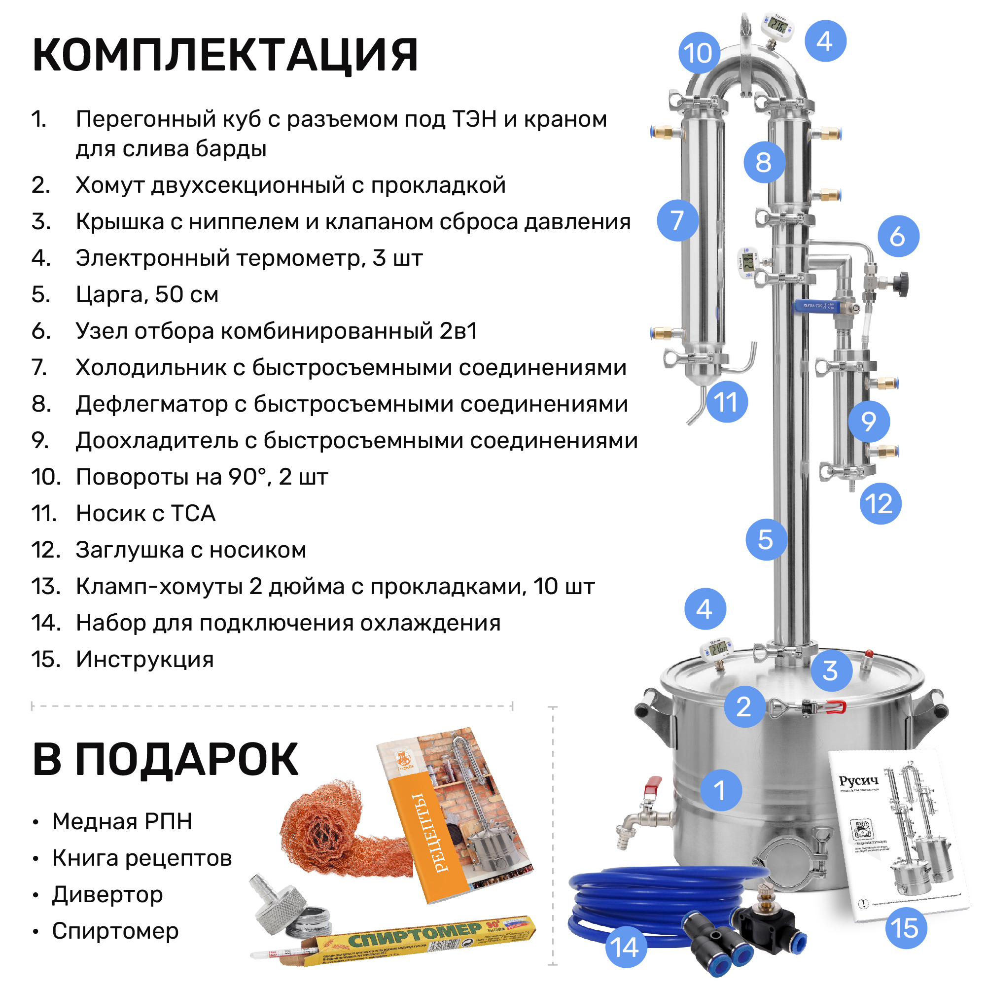 Колонный самогонный аппарат Русич с узлом отбора 2 в 1 на 20 литров купить  недорого, цена 33 346 ₽ от производителя - ГрадусОК.рф