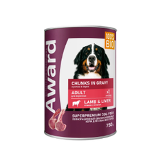 Влажный корм AWARD для взрослых собак, кусочки с ягненком и печенью в соусе 750г - 12 шт