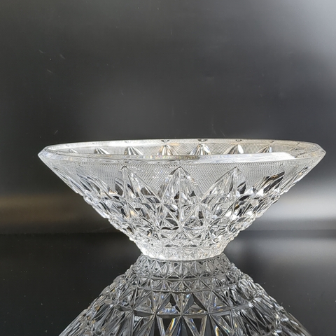 Ваза салатник хрустальная, алмазная грань, геометрический резной декор, винтаж СССР 1970-1990 гг