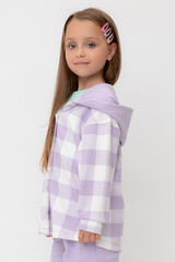 рубашка  для девочки  КР 302698-1/пастельно-лиловый,клетка виши к541