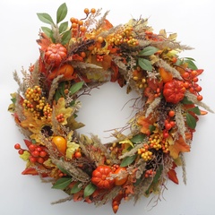 Ягоды рябина желто-оранжевые, искусственные на ветке, зонтиком, 9-15 мм, набор 10 шт.