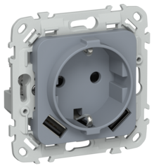 FLITE Розетка 1-местная с заземлением с защитными шторками 16А с USB A+A 3,1А РСЮша11-0-ФлМ маренго IEK