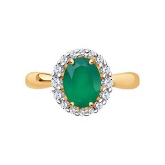 715400 - Кольцо из золота с круглым, зеленым агатом и фианитами