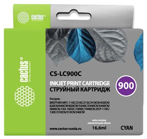 Картридж струйный Cactus CS-LC900C голубой (16.6мл) для Brother DCP-110, 115, 120, MFC-210, 215, FAX-1840
