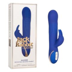 Синий вибратор Signature Silicone Rotating Beaded Rabbit с клиторальным отростком - 22,75 см. - 