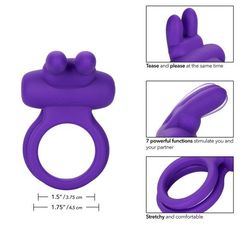 Фиолетовое двойное эрекционное кольцо Silicone Rechargeable Dual Rockin Rabbit - 