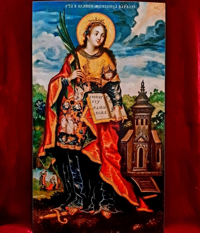 Икона святая Варвара на дереве на левкасе