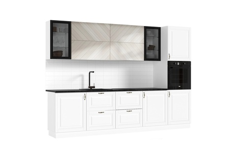 Кухня Престиж №1 3.0 м белый / браш вайт / прайм жемчуг