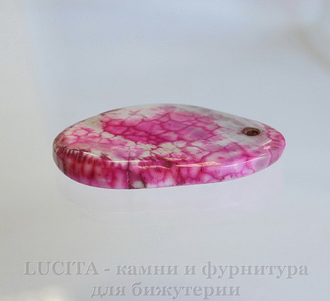 Подвеска Агат Крэкл (тониров) (цвет - бело-розовый) 52х32х6,8 мм №19