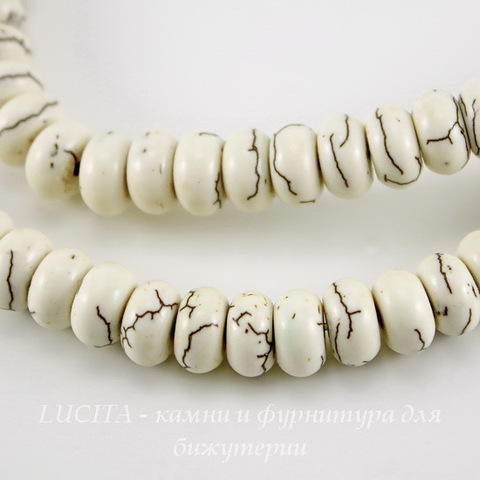 Бусина Говлит (искусств), рондель, цвет - молочный, 8х4 мм, нить