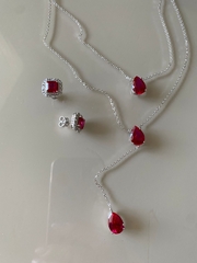 86217- Колье двухрядное из серебра с цирконами огранки капля в цвете рубин