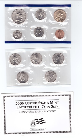 Годовой набор США в родной запайке 2005 год двор Р + 5 монет Штаты