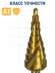 Сверло по металлу ступенчатое спиральное ПРАКТИКА 4-20мм, шаг 2мм, 3-х гран.хвост.8мм, ЭКСПЕРТ (793-763)