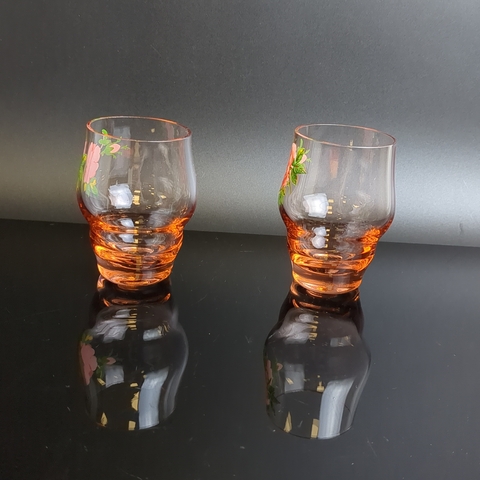 Рюмки 2 штуки стекло, цветное, роза декор, 7.3 см, винтаж времен СССР 1970-1990 гг