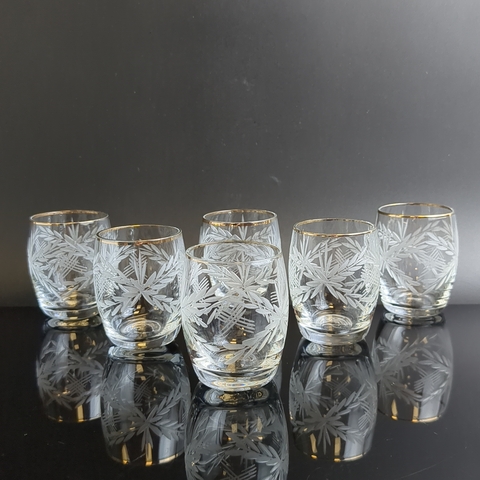 Стопки набор из 6 штук, хрусталь, золочение, алмазная грань, геометрический и растительный орнамент, винтаж СССР 1980-1990 гг