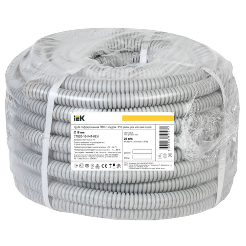 89-6-1-1625 Труба гофрированная ПВХ d 16 с зондом серый CTG20-16-K41-025I IEK , 25м