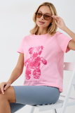 Футболка для беременных 18116 розовый-отпечаток мишки ярко-розовый