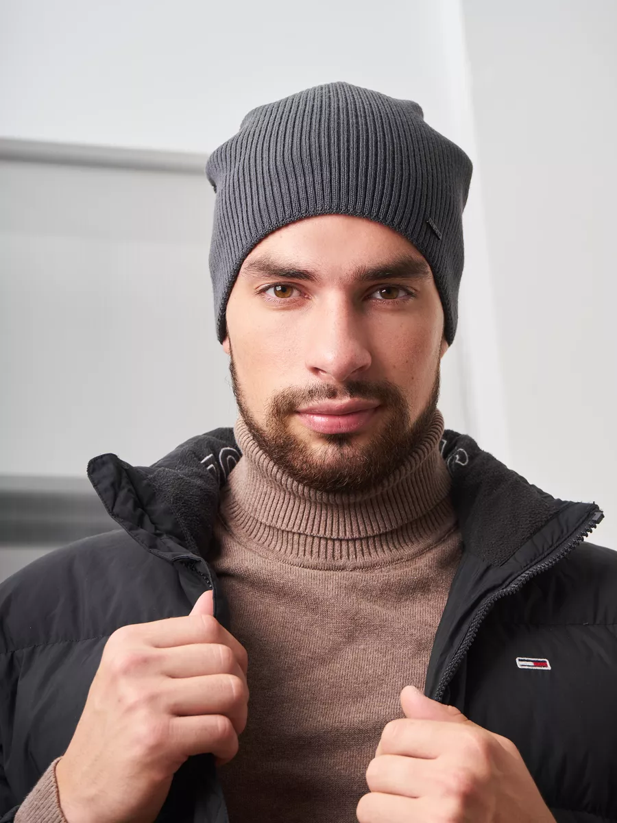 Шапка зимняя на флисе вязаная бини