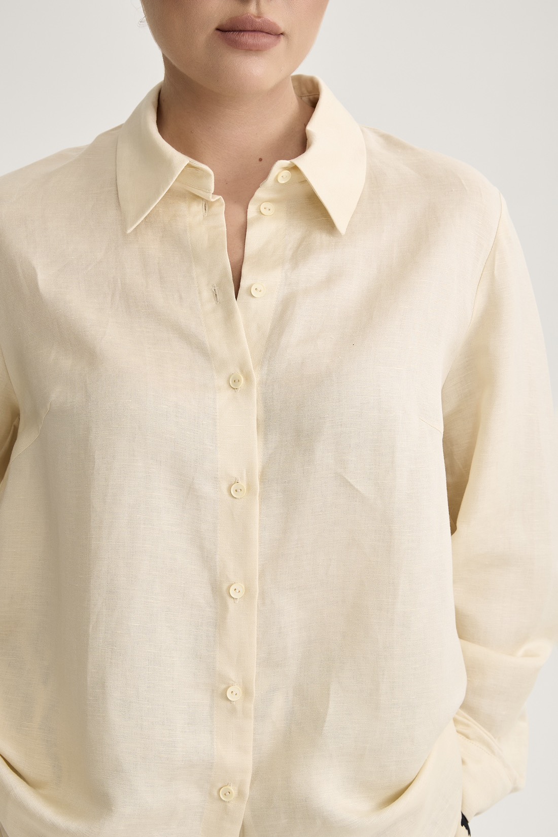 Рубашка с длинным рукавом изо льна, сливочный
