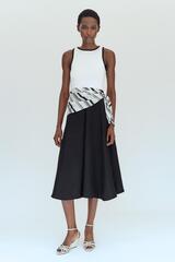 ZARA КОМБИНИРОВАННОЕ ПЛАТЬЕ МИДИ С ПЛАТКОМ, БЕЛЫЙ/ЧЕРНЫЙ