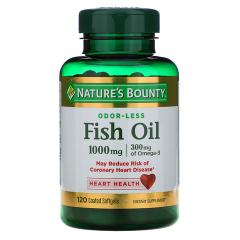 Nature's Bounty, Odorless Fish Oil, 1,000 mg, 120 Coated Softgels