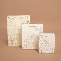 Пакет подарочный L вертикальный, Праздничный, Дизайн №2, Кремовый, Металлик, 31*40*11,5 см (Д*В*Ш), 1 шт.