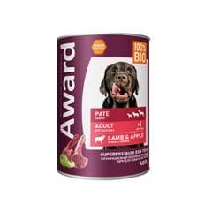 Влажный корм AWARD для взрослых собак паштет из ягненка с яблоком 400г - 12 шт