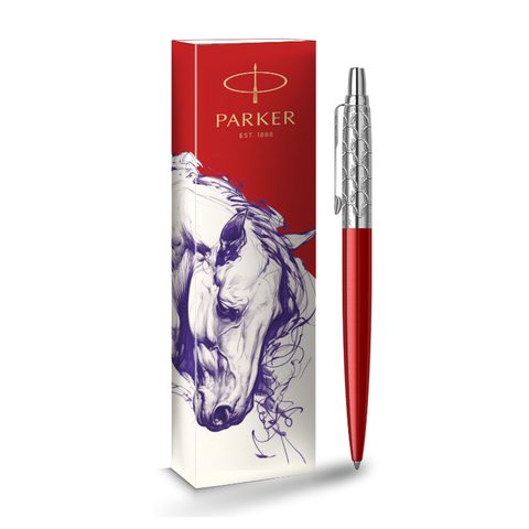 Шариковая ручка Parker Jotter Horse Special Editionl, Red CT, стержень: M, цвет чернил : blue в подарочной коробке