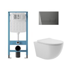 Aqueduto AQDS329T AQD комплект: TECNICA Novo Система инсталляции для подвесного унитаза, RETANGULO Novo Панель смыва, оружейная сталь, OVO Tornado Унитаз подвесной 525*360 безободковый, Tornado, сиденье с микролифтом, белый глянцевый фото