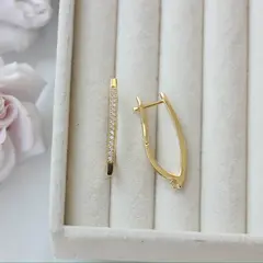 Швензы удлинённые с фианитами 33*3 мм с английским замком, позолота, Ш044