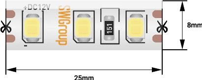 Светодиодная влагозащищенная лента SWG 9,6W/m 120LED/m 2835SMD теплый белый 5M 001697