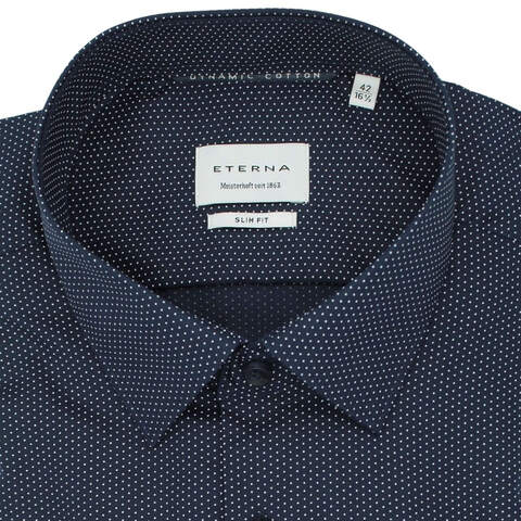 Сорочка мужская Eterna Slim Fit 1392-F171-19 тёмно-синяя в точечки
