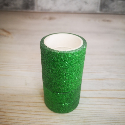 Декоративный скотч глиттерный Зеленый 15мм (5шт)