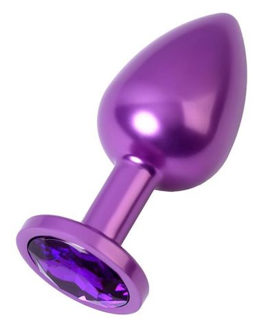 Фиолетовый анальный плаг с кристаллом фиолетового цвета - 8,2 см. - ToyFa Metal 717008-44