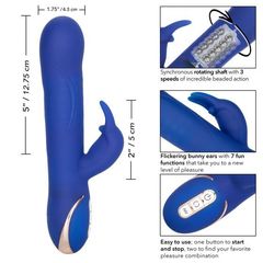 Синий вибратор Signature Silicone Rotating Beaded Rabbit с клиторальным отростком - 22,75 см. - 