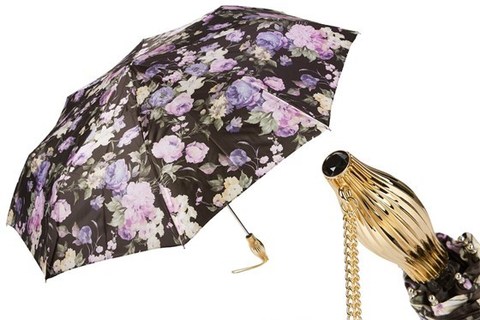 Зонт женский складной Pasotti - Dark Flowered Folding Umbrella, Италия.