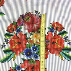 Ткань хлопок с цветами и голубой полоской 2012