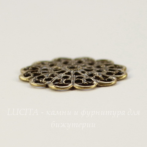 Винтажный декоративный элемент - филигрань "Цветок 12 лепестков" 20 мм (оксид латуни)
