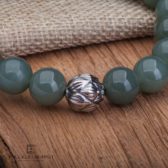 Браслет "Лотос". Нефрит цвета морской волны. Бусины 10 мм.