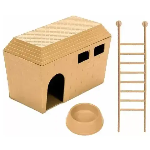 Homepet домик для грызунов в комплекте миска и лесенка пластиковый бежевый 15 см х 8,5 см х 10 см