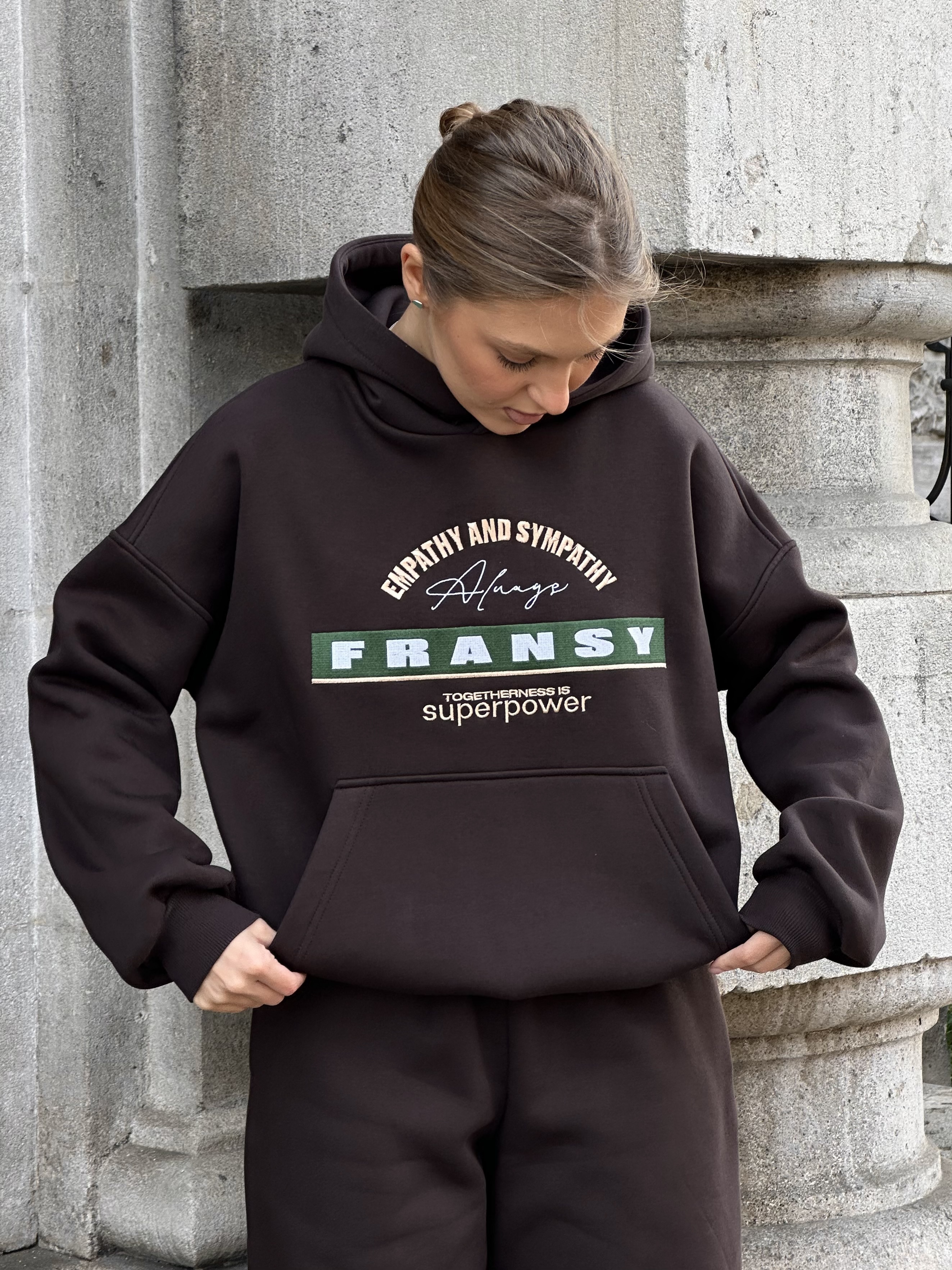 Худи 02 EMPATHY AND SYMPATHY, с начесом, горький шоколад