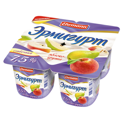 Йогуртный продукт Эрмигурт 7,5% яблоко груша 100г, шт