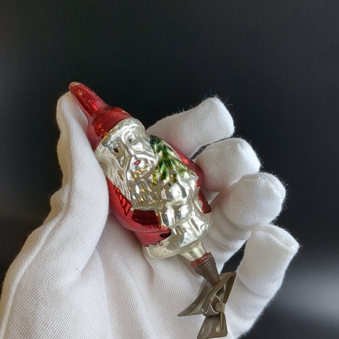 Ёлочная игрушка "Дед Мороз", Санта Клаус, на прищепке с пружиной, 10. 5 см, ГДР, Лауша, Германия винтаж времён СССР 1960-1980 гг. Советские ёлочные игрушки и украшения. Состояние и комплектация на фото.