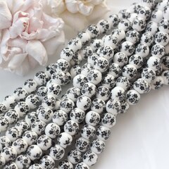 Бусина Шарик, керамика, белая с черной росписью, 10 мм, 1 шт, МК013