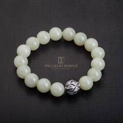 Браслет "Лотос". Буромский нефрит. Д 12мм.