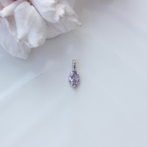 Подвеска Маркиз со светло-сиреневым фианитом, 14*5 мм, родий, П398