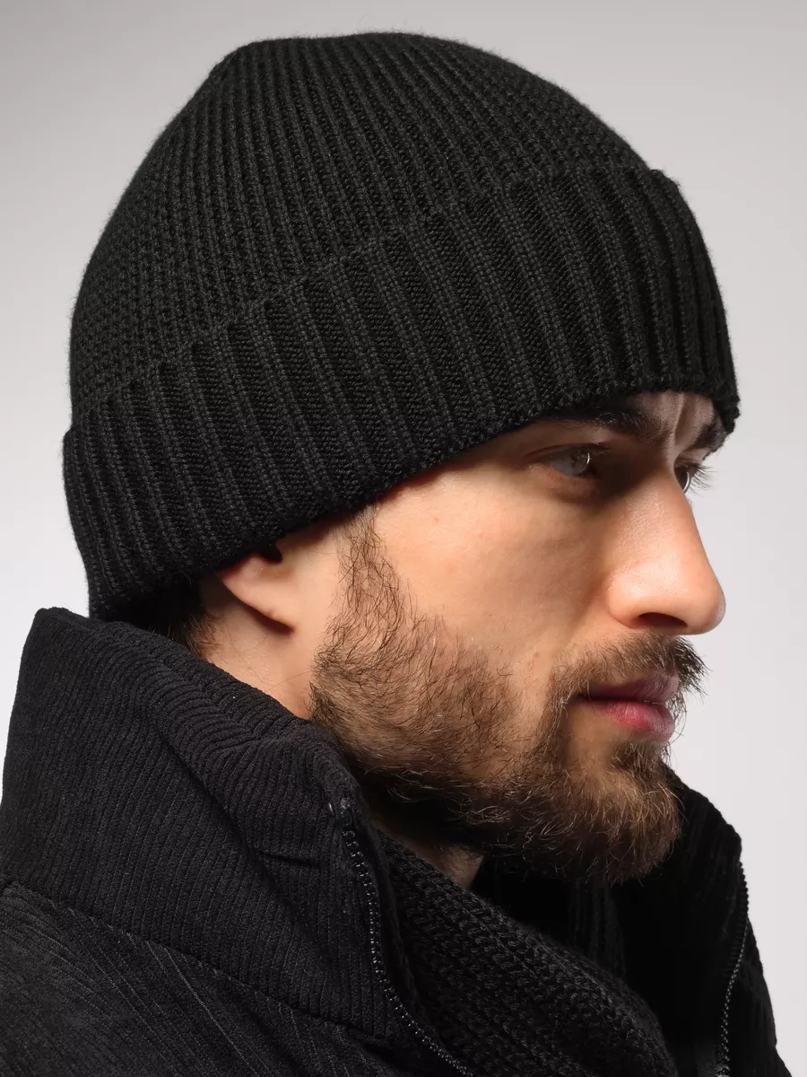 Шапка зимняя на флисе вязаная бини