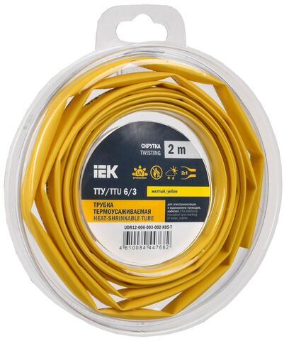 Трубка термоусадочная ТТУ нг-LS 6/3 желтая (2м/упак) IEK