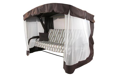 Качели садовые OLSA 4-х местные Саванна-2(каркас коричневый, м/э разноцветный рис.полоска)2 уп.